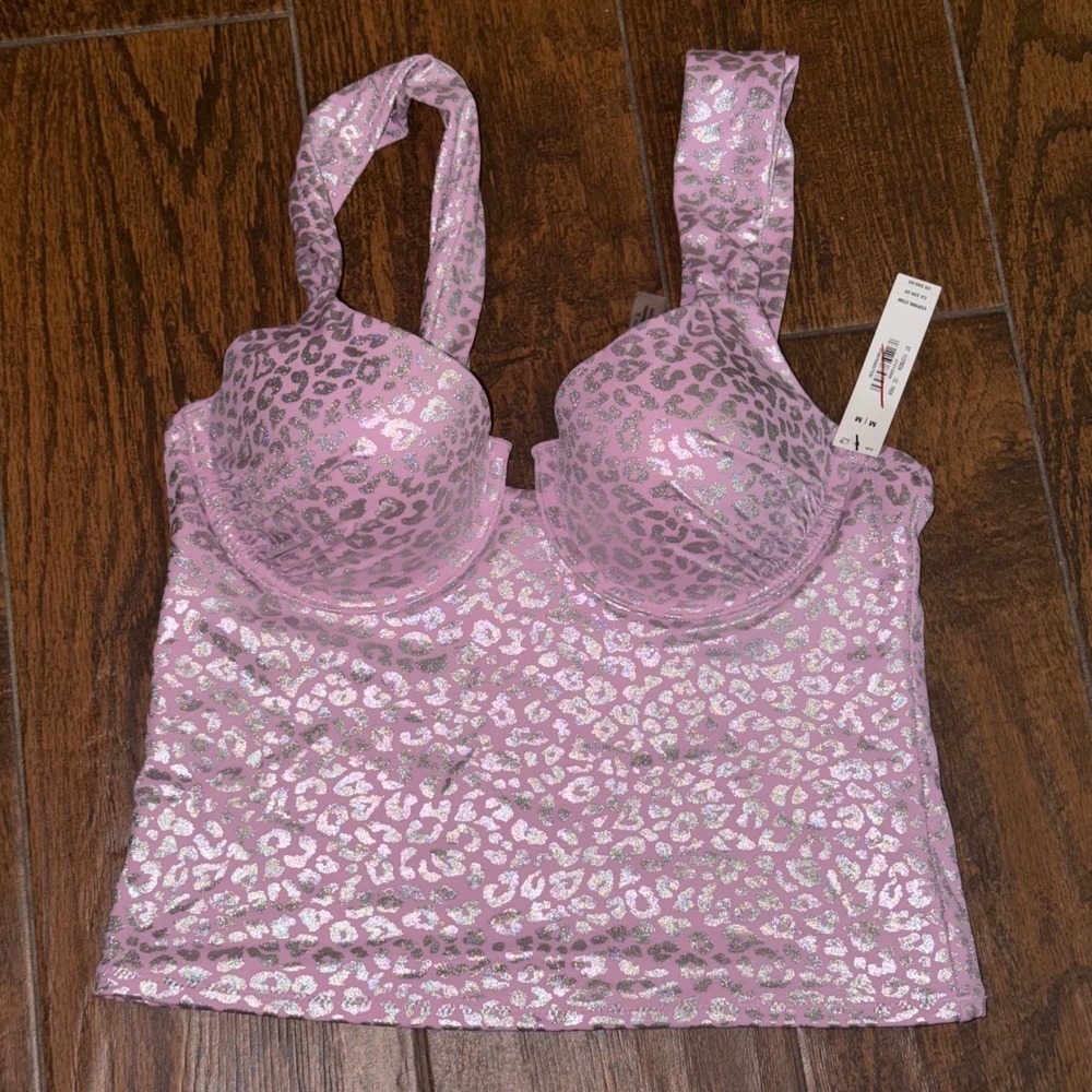 Victoria's Secret Pink Metallic Leopard Bustier Top Silver Orchid Pink Medium